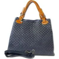 FLORENCE Umhängetasche Florence Damen Handtasche Echtleder (Umhängetasche, Umhängetasche), Damen Tasche Echtes Leder dunkelblau, geprägtes Flechtmuster