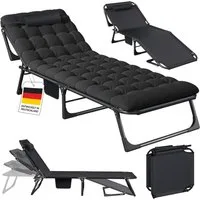 STEELSØN Gartenliege Nysaris klappbare Sonnenliege mit Polsterauflage, schwarz, 1 St., Outdoor-Liegestuhl wetterfest, platzsparende Campingliege