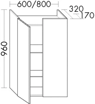 Burgbad Halbh.Schrank Sys30 PG4 Sana 960x600x170 Eiche Hellgrau, UHZX060F6332 UHZX060F6332