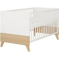 roba® Babybett Theo 70 x 140 cm - modernes Gitterbett - Fräsungen - Holz, umbaubar, 3 Schlupfsprossen, 3-fach höhenverstellbar - Weiß / Ulme