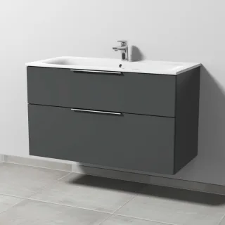 Sanipa 3way Waschtischunterbau zu Geberit Renova Plan Slim Waschtisch mit 2 Auszügen, Anthrazit-Matt UM68822