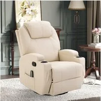 HOMCOM Massagesessel Elektrisch TV Sessel mit Liegefunktion Aufstehhilfe bis 160kg (Set, 1-St., Massagesessel), für Wohnzimmer, Cremeweiß