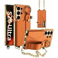 Wigento Handyhülle Armband Kette für Samsung Galaxy S26 Ultra 5G Leder Silikon Orange, Armband, 360 Grad Schutz