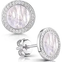 Materia Paar Ohrstecker Damen Ohrringe Perlmutt Weiß Zirkonia SO-394, 925 Sterling Silber, rhodiniert