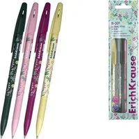 Erich Krause Kugelschreiber, Kugelschreiber R-301 mit Blumenmuster 0,7mm 4er Set Blau