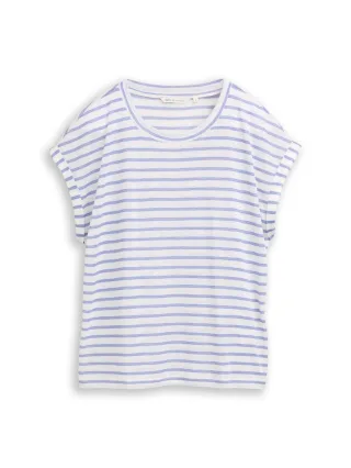 Denim Tom Tailor - T-Shirt mit Streifenmuster white blue coral stripe - Gr. - S