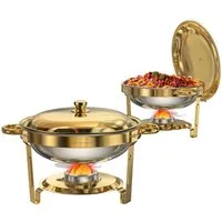 Warmounts Speisenwärmer Luxus Gold Buffetwärmer, (2-tlg), Chafing Dish Speisenwärmer Set, Rund, Edelstahl, Buffet Warmhalter-Set