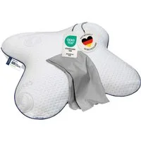 casimum Nackenstützkissen Schmetterling BUTTERFLY, Kissen gegen Nackenschmerzen, Füllung: Memory Foam (Memory Schaum), Bezug: Grau, Seitenschläfer, Seitenkippschläfer, ergonomisches Schmetterlingskissen aus Memory Schaum 56x48x11,5, grau