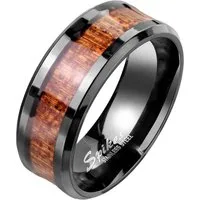 Taffstyle Fingerring Edelstahl Ring Schwarz Holz Inlay Holzmaserung Größe 70 (22.3) (Paarring Partnerring Ehering Trauring Hochzeitsring), Damen Herren Band Herrenring Damenring Freundschaftsring Fingerring