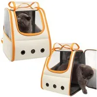HEYHIPPO Tiertransporttasche Faltbarer Katzenrucksack, stabiler Haustierrucksack für Katzen, Orange, Atmungsaktiver Haustier Rucksack, Katzen- und Hunderucksack bis 7 kg