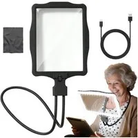 AKKEE Umhängelupe 10X Wiederaufladbare Lupe mit Licht Hängenden Hals Standlupe, für Senioren Groß, Flexible Schwanenhalslupe zum Lesen, Reparieren