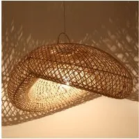 Casa Moro Deckenleuchten Rattan Lampe LUNA in Wellen Form handgemachte Pendelleuchte, ohne Leuchtmittel, moderne Hängelampe in Natur Beige