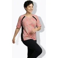 Ulla Popken T-Shirt T-Shirt Blätter Mesh V-Ausschnitt Halbarm recycelt