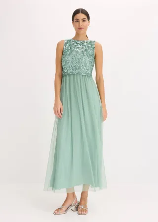 bonprix Maxikleid mit Paillettenstickerei, grün, Gr.54, Elegantes Kleid mit hochwertigen Perlen und Pailletten bestickt