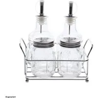 Neuetischkultur Menage-Set Menage-Set unbefüllt 5 Teile Glas/Metall, (5-tlg., 1 Metallkorb, 2 Essig/Ölspender, 2 Salz/Pfefferstreuer)