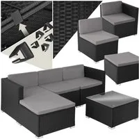 tectake Loungeset rattan Sitzgruppe Lignano mit Tisch aus Sicherheitsglas, (Polyrattan Lounge Lignano, 5-tlg., in schwarz), UV-beständiges Polyrattan, wasserabweisende Bezüge