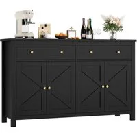 Homfa Sideboard Küchenschrank, mit 2 Schubladen 4 Türen, verstellbare Ablage, Breite 140 cm