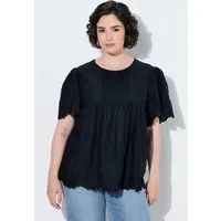 Ulla Popken Druckbluse Blusenshirt Stickerei Biesen A-Linie Rundhals