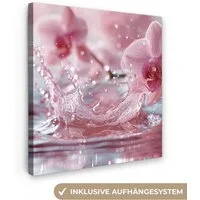 OneMillionCanvasses® Leinwandbild Abstrakt - Modern - Wasser - Orchidee, Fotodruck (1 St), Wandbild, Deko Schlafzimmer Wohnzimmer Flur 20x20 cm