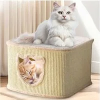 Zooprinz Katzenhaus Indoor aus Sisal mit Spielball, Plüsch, 40 × 40 × 27 cm, Modernes Design