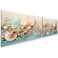 islandburner Leinwandbild Banner Marine Stil Meer Muster Muscheln Farbige Korallen Bilder
