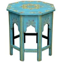 Casa Moro Beistelltisch Orientalischer Tisch Saada Blau L Massivholz handgefertigt (Shabby Chic Deko Tisch Hocker, Boho Chic Couchtisch Vintage Sofatisch), Kunstvoll mit traditionellen Mustern handbemalt