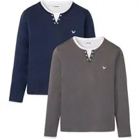 bonprix 2-in-1-Shirt (Packung, 2-tlg) Regular Fit, Langarm, aus Baumwolle, unifarben