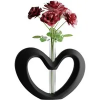 Shapes - Decorations Dekovase Herzvase, Deko in Herzform mit Glasröhrchen, Valentinstag Geschenk, Glasröhrchen für einzelne Blume