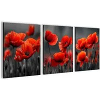 Novart Wandbild Baum des Lebens Abstrakt Modern Wandbilder Set Wohnzimmer, Mohnblumen