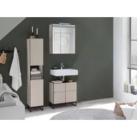 moebel-dich-auf Badmöbel-Set VENEZIA, (inklusive LED-Beleuchtung, kaschmir Spiegelschrank WBU optional mit Hoch-/Highboard), Metall Füße