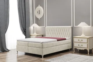 Boxspringbett Schlafzimmerbett ESME 160x200cm in Stoff Riviera Beige