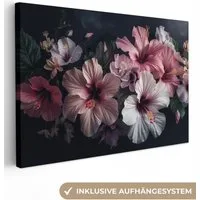 OneMillionCanvasses® Leinwandbild Blumen - Hibiskus - Rosa - Modern, Fotodruck (1 St), Leinwand Bilder Klein, Wand Dekoration Aesthetic 30x20 cm