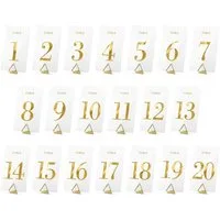 partydeco Papierdekoration, Tischnummern 1-20 Hochzeit 7x12cm transparent gold 20er Set