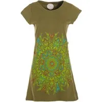 Vishes Minikleid Kurzarm Tunika Minikleid Damen Besticktes Mandala Baumwolle Alternative Mode, Boho, Hippie, Ethno, Festival