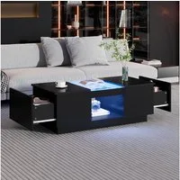 Merax Couchtisch mit LED-Beleuchtung und Glas-Tischplatte (100*50*35.5cm, 1-St), Sofatisch Beistelltisch Wohnzimmertisch mit Schubladen & offenes Fach
