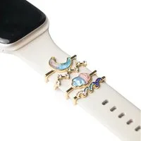 ARTVALL Smartwatch-Armband Apple Watch Charms Set 38/40/41mm & 42/44/45/49mm, Smartwatch Schmuck Mond Wolke Welle Bunt Gold