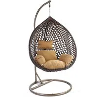 RAMROXX Hängesessel Luxus Hängesessel Style XXL Korb Dunkelbraun Gestell Braun mit Kissen