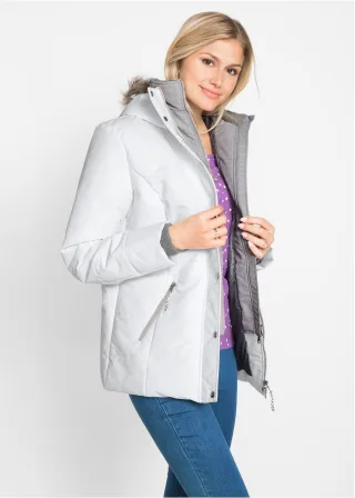 bonprix Winterjacke in 2-in1 Optik, weiß, Gr.46, Praktische Jacke mit Kapuze, wattiert
