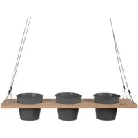UNUS HOME Blumenkasten Kräuterbar, Pflanzenregal (60cm, grau), Stabile Drahtseilaufhängung, hängende Kräutertöpfe