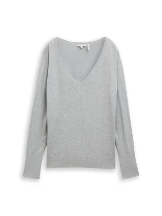 Tom Tailor - Strickpullover mit V-Ausschnitt medium silver grey melange - Gr. - XL