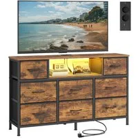SONGMICS Kommode Sideboard mit Stoffschubladen, Stahlgestell, für Schlafzimmer, TV-Schrank mit Steckdosen und LED-Beleuchtung, 113,8 x 30 x 68,1 cm