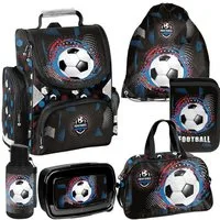 PASO Schulrucksack Mega-Set Football Fußball Schulset 6-tlg (Rucksack + Turnbeutel + Federmäppchen + Lunchbox + Trinkflasche + Sporttasche, 6-tlg)