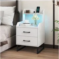 COSTWAY Nachttisch (1-St), Beistelltisch mit LED & Ladestation, Nachtschrank