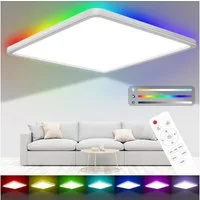 POPOLIC LED Deckenleuchte 24W RGB Farbwechsel Deckenbeleuchtung 3000K-6500K,dimmbar, 3200 lm, Badezimmer-Deckenleuchte mit Fernbedienung,Quadrat