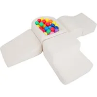 COSTWAY Spielmatte (5-St), Indoor Softbausteine mit Bällebad & Sherpa-Bezügen