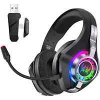 Fyrove 2.4G Wireless Gaming Headset für PC/PS5/PS4/Xbox, Kabelloses Kopfhörer Gaming-Headset (Rauschunterdrückung, 1000 mAh Akku für über 35 Stunden Laufzeit (ohne Beleuchtung)