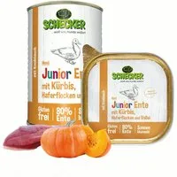Schecker Schecker Hundemenü Junior Ente mit Kürbis, Haferflocken und Vollei Ente, Nassfutter für: Hunde, Ohne Farbstoffe, ohne Konservierungsstoffe