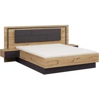rauch Bettanlage Bett Doppelbett Komortbett BILBAO-EXTRA, (Set, 3-tlg., Liegefläche 160x200 oder 180x200 cm), Polster-Kopfteil in Lederoptik basalt, mit Beleuchtung MADE IN GERMANY