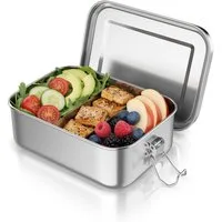 Arendo Lunchbox Edelstahl Brotdose 800 ml mit Fächern, für Kinder und Erwachsene, Edelstahl, (1-tlg., 2 Trennstege, 2 Silikondichtungen), auslaufsicher, entnehmbare Trennstege, Dichtung, lebensmittelecht
