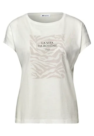 Street One - T-Shirt mit Animal-Print und überschnittenen Schultern weiß - Gr. - 34